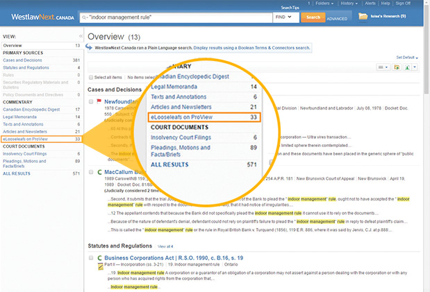 Search with eLooseleafs on ProView incorporated into the federated search. This sample search displayed an additional 33 analytical titles that could offer guidance to your situation.